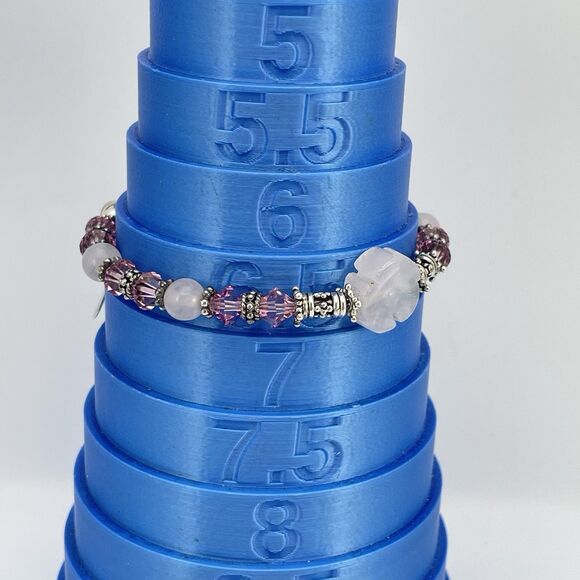 Bracelet Sterling Silver Flower Quartz Pink Crystal Beaded Breast Cancer Charm - Picture 7 of 8